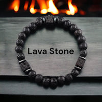 Lava Stone Aromatherapy Custom Size 3 Square & Choice of Gemstones (Group C) Round Stretch (8mm) Natural Gemstone Crystal Energy Bead Bracelet