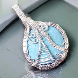 Turquoise Magnesite Silver Copper Wire Wrapped Weave Pendant Necklace