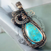 Turquoise Copper Wire Wrapped Weave Pendant Necklace