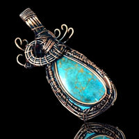 Turquoise Copper Wire Wrapped Weave Pendant Necklace