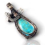 Turquoise Copper Wire Wrapped Weave Pendant Necklace