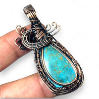 Turquoise Copper Wire Wrapped Weave Pendant Necklace