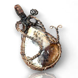 Dendritic Opal Copper Wire Wrapped Weave Pendant Necklace