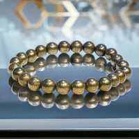 Pyrite - Iron Pyrite Round Smooth Stretch (8mm) Natural Gemstone Crystal Energy Bead Bracelet
