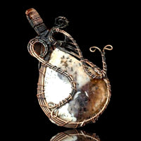 Dendritic Opal Copper Wire Wrapped Weave Pendant Necklace