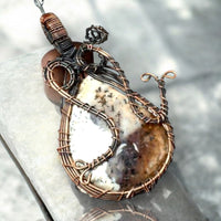 Dendritic Opal Copper Wire Wrapped Weave Pendant Necklace