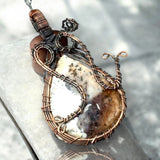 Dendritic Opal Copper Wire Wrapped Weave Pendant Necklace