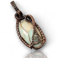 Amazonite Copper Wire Wrapped Weave Pendant Necklace