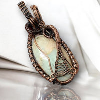 Amazonite Copper Wire Wrapped Weave Pendant Necklace