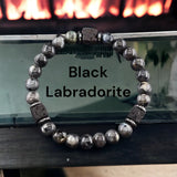 Lava Stone Aromatherapy Custom Size 3 Square & Choice of Gemstones (Group B) Round Stretch (8mm) Natural Gemstone Crystal Energy Bead Bracelet