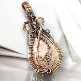 Rose Quartz Copper Wire Wrapped Weave Pendant Necklace