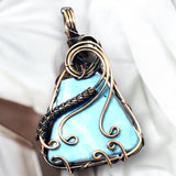 Blue Opal Copper Wire Wrapped Weave Pendant Necklace