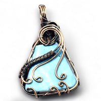 Blue Opal Copper Wire Wrapped Weave Pendant Necklace