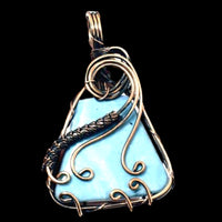 Blue Opal Copper Wire Wrapped Weave Pendant Necklace