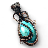 Turquoise Copper Wire Wrapped Weave Pendant Necklace