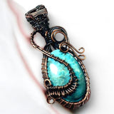 Turquoise Copper Wire Wrapped Weave Pendant Necklace