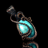 Turquoise Copper Wire Wrapped Weave Pendant Necklace