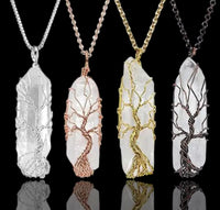 Quartz Crystal Point Handmade Tree of Life Wire Wrapped Pendant Necklace in Copper • Silver • Gold • Bronze