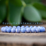 Agate - Blue Lace Agate Custom Size Round Smooth Stretch (8mm) Natural Gemstone Crystal Energy Bead Bracelet