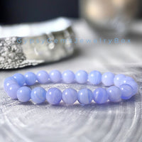 Agate - Blue Lace Agate Custom Size Round Smooth Stretch (8mm) Natural Gemstone Crystal Energy Bead Bracelet