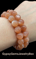 Sunstone Peach Sunstone Custom Size Round Smooth Stretch (8mm) Natural Gemstone Crystal Energy Bead Bracelet