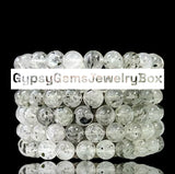 Quartz - Biotite Mica Clear Quartz Custom Size (8mm) Round Smooth Stretch Natural Gemstone Crystal Energy Bead Bracelet