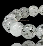 Quartz - Biotite Mica Clear Quartz Custom Size (8mm) Round Smooth Stretch Natural Gemstone Crystal Energy Bead Bracelet