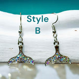 Mermaid Mystic Aura Australian Crystal White Frost Bead and Swarovski Crystal Dangle Mermaid Tail Earrings