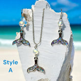 Mermaid Mystic Aura Australian Crystal White Frost Bead and Swarovski Crystal Dangle Mermaid Tail Earrings