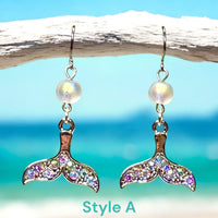 Mermaid Mystic Aura Australian Crystal White Frost Bead and Swarovski Crystal Dangle Mermaid Tail Earrings