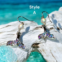 Mermaid Mystic Aura Australian Crystal White Frost Bead and Swarovski Crystal Dangle Mermaid Tail Earrings