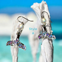 Mermaid Mystic Aura Australian Crystal White Frost Bead and Swarovski Crystal Dangle Mermaid Tail Earrings