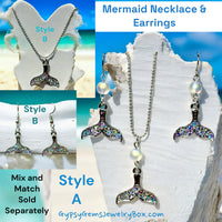 Mermaid Mystic Aura Australian Crystal White Frost Bead and Swarovski Crystal Dangle Mermaid Tail Earrings