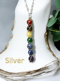 7 Chakra Drop Wire Wrapped Swirl Pendant Necklace • Choose Copper • Sterling Silver • Gold • Handmade Faceted Natural Crystal Gemstones: Amethyst, Lapis Lazuli, Sodalite, Tiger Eye, Green Aventurine, Citrine and Carnelian