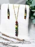 7 Chakra Drop Wire Wrapped Swirl Pendant Necklace • Choose Copper • Sterling Silver • Gold • Handmade Faceted Natural Crystal Gemstones: Amethyst, Lapis Lazuli, Sodalite, Tiger Eye, Green Aventurine, Citrine and Carnelian