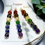 7 Chakra Drop Wire Wrapped Swirl Pendant Necklace • Choose Copper • Sterling Silver • Gold • Handmade Faceted Natural Crystal Gemstones: Amethyst, Lapis Lazuli, Sodalite, Tiger Eye, Green Aventurine, Citrine and Carnelian