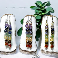 7 Chakra Drop Dangle Earrings • Choose Copper • Sterling Silver • Gold • Handmade Wire Wrapped Natural Crystal Gemstone: Amethyst, Lapis Lazuli, Sodalite, Tiger Eye, Green Aventurine, Citrine and Carnelian