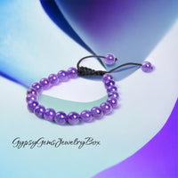 AMETHYST Braided Rope Gemstone Energy Bead Bracelet, Adjustable