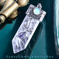 Sword Shaped Natural Crystal Gemstone Pendant Necklace