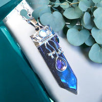 Sword Shaped Natural Crystal Gemstone Pendant Necklace