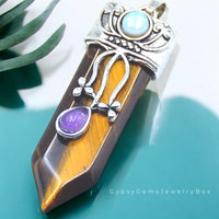 Sword Shaped Natural Crystal Gemstone Pendant Necklace