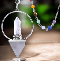 7 Chakra Quartz Crystal Pyramid Hexagonal Reiki Energy Healing Dowsing Pendulum with 7 Chakra Stone Beads Chain