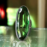 Peridot Natural Gemstone Faceted .925 Sterling Silver Oval Statement Ring (Size 7)