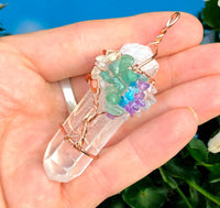 Copper Wire Wrapped Tree of Life Lemurian Seed Quartz Crystal Point 7 Chakra Pendulum Point Pendant Necklace