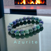 Azurite Custom Size Blue Green Round Smooth Stretch (8mm) Natural Gemstone Crystal Energy Bead Bracelet
