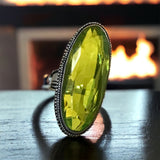 Peridot Natural Gemstone Faceted .925 Sterling Silver Oval Statement Ring (Size 8.75)