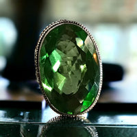 Peridot Natural Gemstone Faceted .925 Sterling Silver Oval Statement Ring (Size: 7.5)
