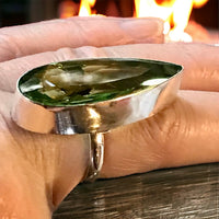 Peridot Natural Gemstone Faceted .925 Sterling Silver Point Statement Ring (Size 8)