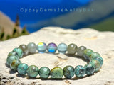 Jasper - African Turquoise Green Jasper•Labradorite•Aura Crystal Custom Size Round Smooth Stretch (8mm) Natural Gemstone Crystal Energy Bead Bracelet