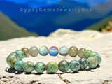 Jasper - African Turquoise Green Jasper•Labradorite•Aura Crystal Custom Size Round Smooth Stretch (8mm) Natural Gemstone Crystal Energy Bead Bracelet